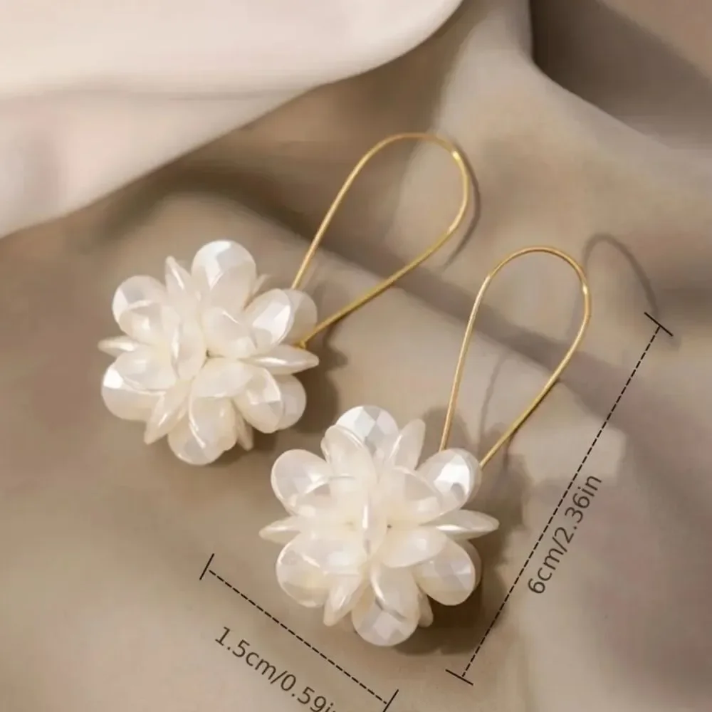 Pearl Flower Drop Earrings Gold Hoop Bridal Wedding Elegant Statement Earrings